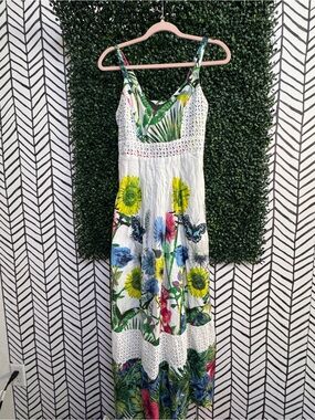 White Floral Crochet-Detail Maxi Dress-tall medium 100% cotton